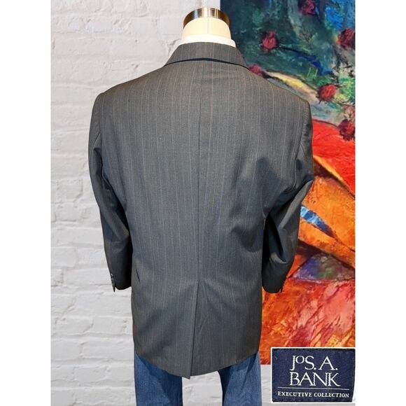 Jos A Bank 48R Gray Blue Red Pinstripe Blazer Casual Sport Coat Jacket Repair - Picture 6 of 16